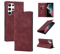 Konstreet Étui portefeuille pour Samsung Galaxy S22 Ultra avec 2 emplacements pour cartes - Cuir synthétique de qualité supérieure avec blocage RFID et étui à rabat - Bordeaux