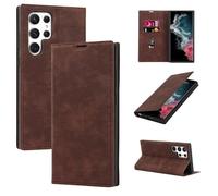 Konstreet Étui portefeuille pour Samsung Galaxy S22 Ultra avec 2 emplacements pour cartes - Cuir synthétique de qualité supérieure avec blocage RFID et étui à rabat - Marron foncé