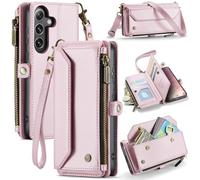 Konstreet Étui portefeuille pour Samsung Galaxy S25 Plus avec porte-cartes en cuir durable à rabat magnétique et dragonne, fermeture éclair, blocage RFID, pour Galaxy S25 Plus, rose