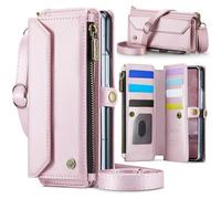 Konstreet Étui portefeuille pour Samsung Galaxy Z Fold 7 en cuir durable avec porte-cartes à rabat, dragonne, fermeture éclair et protection RFID pour Galaxy Z Fold 7 Rose