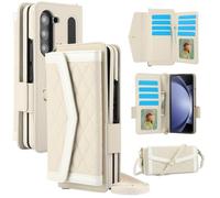 Konstreet Étui portefeuille pour Samsung Galaxy Z Fold 7 - Motif de couture - Porte-cartes RFID - Sangle bandoulière avec fente pour stylo S - Étui à rabat de protection intégrale pour femme - Blanc