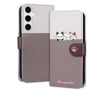 Konstreet Étui pour Samsung Galaxy S23 Plus - Motif chaton et chiot - Portefeuille à rabat magnétique souple - Coutures colorées - Tendance - Simple et amusant - Pour Galaxy S23 Plus (café)