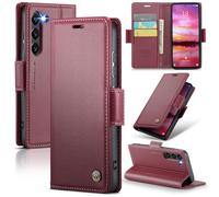 Konstreet Étui pour Samsung Galaxy S24 FE avec porte-cartes et fente pour espèces - Blocage RFID - Chargement sans fil, résistant aux chocs et aux chutes, fermoir magnétique en cuir durable - Rouge