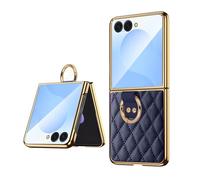 Konstreet Étui pour Samsung Galaxy Z Flip 7 en cuir souple grainé avec anneau de support pour visionnage mains libres, simple, élégant, fin, tendance, durable, anti-traces de doigts, anti-chute, bleu