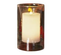 Konstsmide 1970-000 Bougie Cire Véritable avec Photophore en Verre + Interrupteur + Détecteur Crépusculaire + 2 LED Blanc Chaud 1,5 V