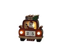 Konstsmide 3272-550 Figurine LED en bois avec dés de date rouge, minuterie 6H, 3 diodes blanches chaudes, à piles intérieures, 2 piles AAA 1,5 V (non compris)