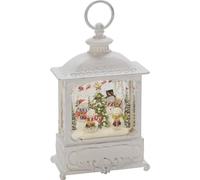 Konstsmide 4394-200 Petite lanterne à eau, avec 4 bonshommes de neige, interrupteur marche / arrêt, minuterie de 5 h, blanc antique, fonctionne à piles, idéale pour l’intérieur, comporte 1 diode blanche chaude