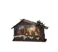 Konstsmide Lanterne à eau LED « Crèche de Noël », brun, remplie d'eau, minuterie 5h, 3 diodes blanc chaud, à piles et USB, intérieur, 4286-000