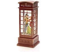 Konstsmide LED Snow Globe Dickensian Couple Telephone Box, Filled Water Spinner/Indoor/5 Hour Timer/Battery:3xC 1.5V (excl)/Christmas Lantern 1 Warm White Diode, Red