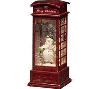 Konstsmide LED Snow Globe Snowman in Telephone Box, Filled Water Spinner/Indoor/5 Hour Timer/Battery : 3xC 1.5V (excl.)/Christmas Lantern 1 Warm White Diode, Red