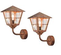 Konstsmide Lot de 2 Applique murale Fenix, Lanterne cuivre massif/aryl Verre fumé, E27, 438-900