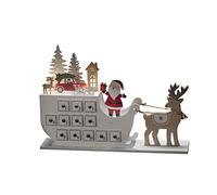 Konstsmide Silhouette en bois à LED, blanc, « Calendrier de l'Avent avec traîneau », minuterie 6H, 3 diodes blanc chaud, à piles, intérieur, Câble transparent - 3263-210