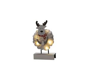 Konstsmide Silhouette en bois à LED "Élan avec du coton", blanc, minuterie 6H, 6 diodes blanc chaud, à piles, intérieur, 3266-210