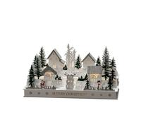 Konstsmide Silhouette en bois à LED, « Village », minuterie 6H, 12 diodes blanc chaud, 3 V, transfo intérieur/fonctionnement sur piles, Câble transparent - 3265-210