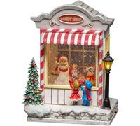 Konstsmide Snow Globe Candy Shop and Santa Claus Scene, Water Filled/Indoor Use (IP20) / Optional Eight Song Music/Battery Operated: 3xC 1.5V (excl.) / Christmas Lantern 1 LED, White