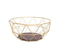 KONTARBOOR Corbeille à Fruits, Panier à Fruits Design Metal Or/Doré et Bois Gris 26 X 26 X 12 cm