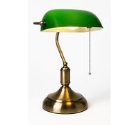 KONTARBOOR Lampe de Bureau Banquier Vintage - Métal couleur Bronze & Abat-Jour en Verre Vert, Interrupteur Chaînette, Ampoule E27 Incluse, 220V, Classe Énergétique A