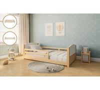 KONTARBOOR Lit Enfant évolutif 3 en 1 en Bois - de 18 Mois à 8 Ans et Plus - Hauteur du sommier Ajustable - barrières Amovibles - Astucieux et ECONOMIQUE - Design Bois Naturel 90x190 cm.