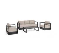 KONTE.DESIGN Ensemble salon MOSES avec 1 canapé, 2 fauteuils et 1 table basse en aluminium anthracite et beige
