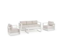 KONTE.DESIGN Ensemble salon MOSES avec 1 canapé, 2 fauteuils et 1 table basse en aluminium blanc crème