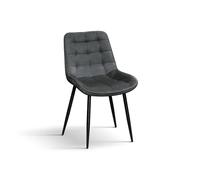 KONTE.DESIGN Lot de 4 chaises BARCELONE recouvertes de velours gris et pieds en métal noir