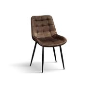 KONTE.DESIGN Lot de 4 chaises BARCELONE revêtues de velours marron et pieds en métal noir