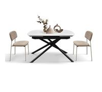 KONTE.DESIGN Table BONIFACIO en céramique blanche statuaire et base en métal peint noir, extensible 120 x 88 cm - 180 x 88 cm