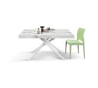 KONTE.DESIGN Table CARRARA en bois, finition blanche statuaire et pieds en métal blanc, extensible 160 x 90 cm - 240 x 90 cm