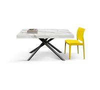 KONTE.DESIGN Table CARRARA en bois, finition blanche statuaire et pieds en métal noir, extensible 160 x 90 cm - 240 x 90 cm