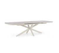 KONTE.DESIGN Table extensible PASCAL en pierre naturelle et structure en aluminium beige 200x100 cm - 260x100 cm