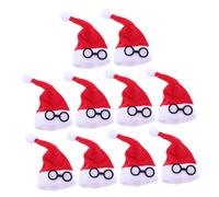 KONTONTY 10 Pièces Mini Bonnet de Noel Chapeau de Noël de Noël Couvre-Bouteilles Pochette à Couverts en argenterie Détenteur d'argenterie Flanelle Rouge