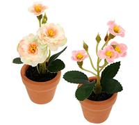KONTONTY 2 pièces Miniature House Plant Pot Set Tiny Artificial Bonsai Flowerpot Decor for Home Pretend Play and Photography Props Fabric and Ceramic Safe Materials