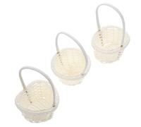 KONTONTY 3 Pièces Panier en Rotin Tressé à Main Blanc Poignée, Design Simple, Panier Rond pour Rangement Maison et Décoration Intérieure