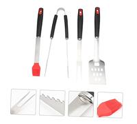 KONTONTY 4 pièces Set Ustensiles INOX Barbecue Outils Robustes avec Pince Spatule Fourchette et Brosse pour Barbecue Poignées Antidérapantes pour Grillades Extérieur