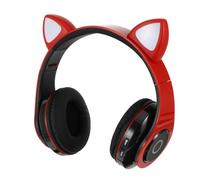 KONTONTY Casque sans Fil Stéréo Pliable Et Réglable pour Garçon Et Filles, Design Oreille De Chat Lumineux, Compatible Smartphone Et Pc, Couleur Rouge, Léger Et Portable pour Musique Et Jeux