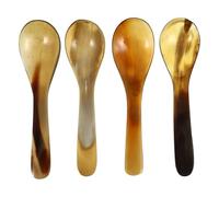 KONTONTY Cuillère Dessert Cuillères à Gâteau et Café Multi-usages Finition Lisse en Corne de Bœuf Naturelle, Lot de 4 Pièces pour Dessert et Sundae