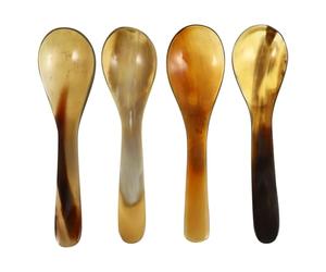 KONTONTY Cuillère Dessert Cuillères à Gâteau et Café Multi-usages Finition Lisse en Corne de Bœuf Naturelle, Lot de 4 Pièces pour Dessert et Sundae