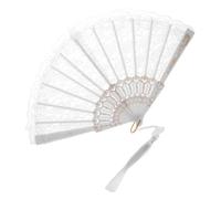 KONTONTY Éventail à Main Dentelle Blanche Pliant Élégant avec Pompon Éventail Oriental Portable pour Danse Décoration Murale DIY Accessoires pour Mariage