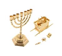 KONTONTY Figurine Religieuse Juive Décorative Réplique de Arche Alliance Israëlienne avec Chandeliers Dorés Objet Spirituel pour Célébrations Hanoukka et Décoration de Table