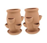 KONTONTY Jardinière en Terre Cuite à Fraises 2 Pièces, Pot de Fleurs Vertical Léger avec Six Poches Multi-Ouvertures, pour Orchidées et Plantes D'intérieur sur Balcon ou Jardin