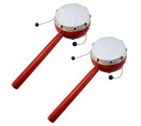 KONTONTY Lot de 2 Petits Tambours à Main en Bois et Peau de Mouton Peinte Blanche 7 Cm pour Bébés, Clochettes Double Face Musicales Stimulant Ouïe et Motricité, Jouet D’éveil pour Tout-petits