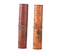 KONTONTY Lot de 2 Trousses à Crayons en Cuir PU Rétro, Motif Carte au Trésor, Grosse Capacité, Couleur Marron Foncé et Marron, Étuis Enroulables Multifonction pour Crayons, Pinceaux