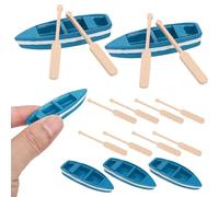 KONTONTY Lot de 6 Mini Bateaux en Bois Bleu avec 12 Rames Décoration Nautique Miniature pour Maison de Poupée Ornement de Table Thème Océan Accessoire Décoratif DIY
