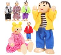 KONTONTY Poupées en Bois Mobiles pour Garçon et Filles et Famille, Ensemble 6 Pièces, Poupées de Famille Petites Taille, Jouet Éducatif Créatif pour Jeux de Rôle la Maison et École