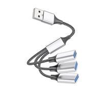 KONTONTY Répartiteur USB Multiple Portable Protection Les Courts-Circuits en Alliage D'aluminium Argenté 1 Mâle vers 3 Femelles pour Ordinateur et Clavier