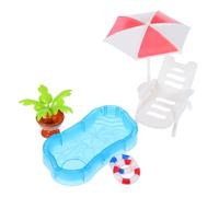 KONTONTY Set de Décoration Miniature pour Dollhouse et Jardin Accessoires Piscine avec Parasol et Chaise Longue Jouets pour Jeu Imagination Garçon Fille