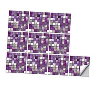 KONTONTY Stickers Muraux Décoratifs Imperméables Mosaïque 20x20 Cm En Pvc Violet, Autocollants Amovibles Pour Carrelage, Décoration Salle De Bain Et Appartement, Lot De 10 Pièces