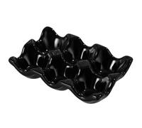 KONTONTY Support à Œufs en Céramique 10 Compartiments Noir, Plateau Anti-Roulement Design Simple pour Rangement Œufs Réfrigérateur Cuisine