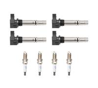 Konuooer Lot de 4 bobines d'allumage + 4 bougies d'allumage 036905715 pour A1 8X A2 A3 8P pour Golf 4 5 Plus 6 Pa-ss-at B6 B7 Po-lo Scirocco 0242240665 pour Je-tta Shar-an Ti-guan Tour-an Caddy Bo-ra