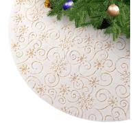 KONVINIT Christmas Tree Skirt Faux Fur Thick White Xmas Tree Skirt with Gold Sequin Snowflake Tree Mat Christmas Tree Base Cover 78cm/30inch